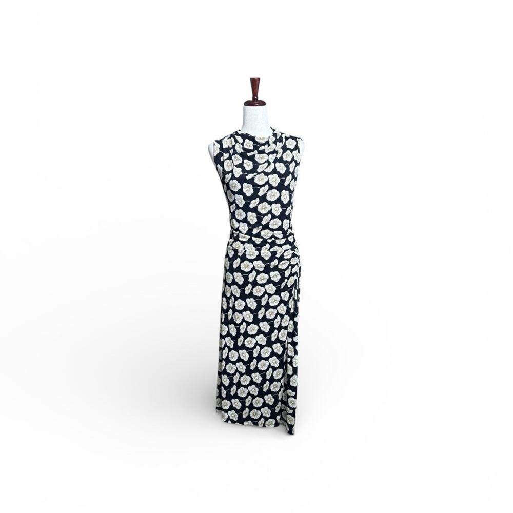 NWT Talbots Black & White Floral Print Short Sleeved Maxi Dress Size 16 0656